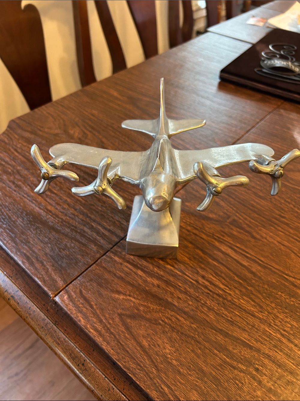 Brushed Silver Airplane Table Sculpture - Decorative Home Accent